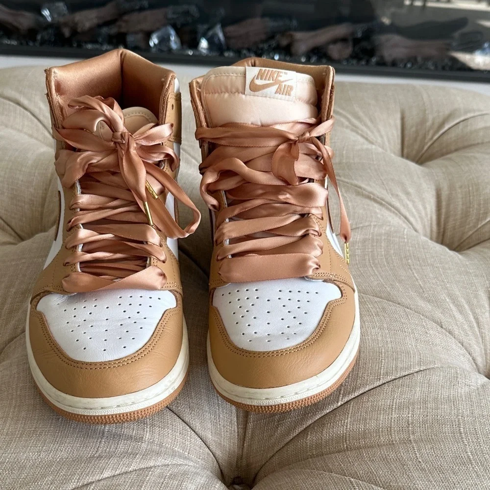 Nike Women's Tan and White High-Top Sneakers